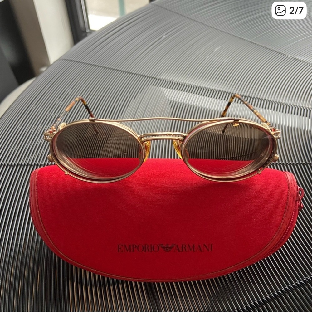 Emporio Armani Eyeglasses Gold Frame with Sunglass clip ons 194 743 50 20 135 - Picture 2 of 12